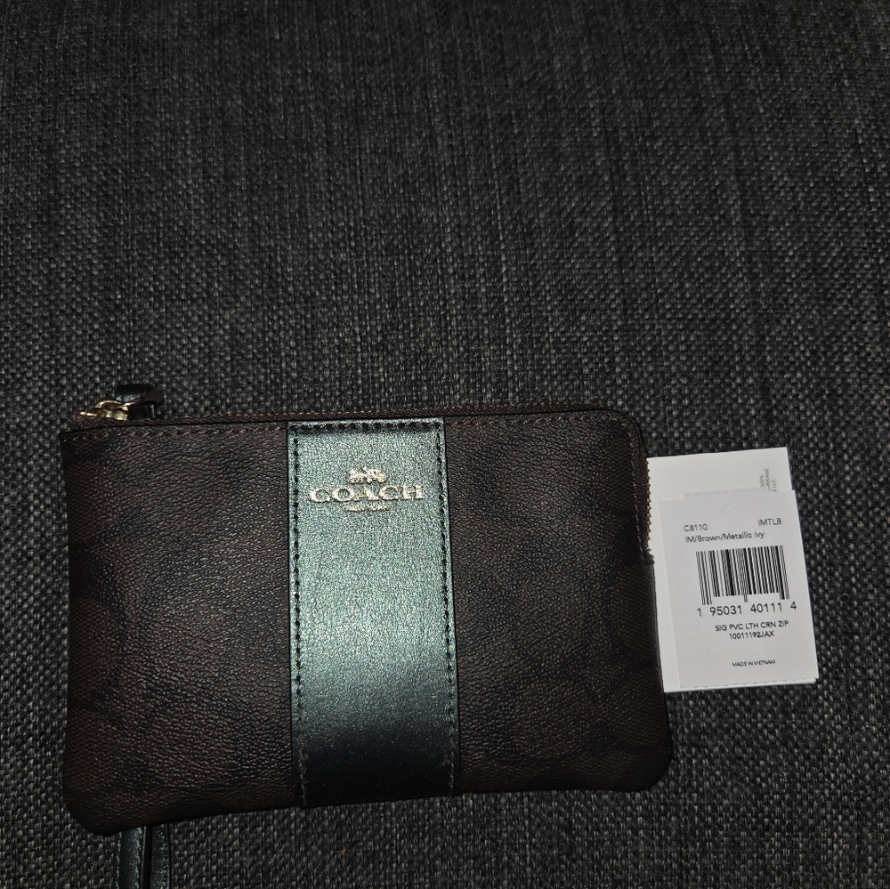 Coach Brown and Green Wristlet NWT